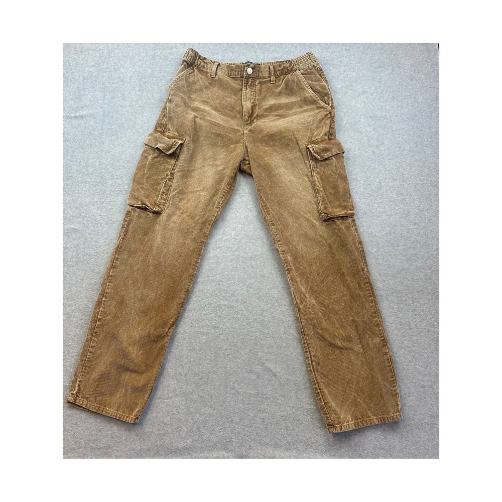 Forever 21 Men Tan Brown Corduroy Cargo Pants Straight Leg Size 32 Utility Work